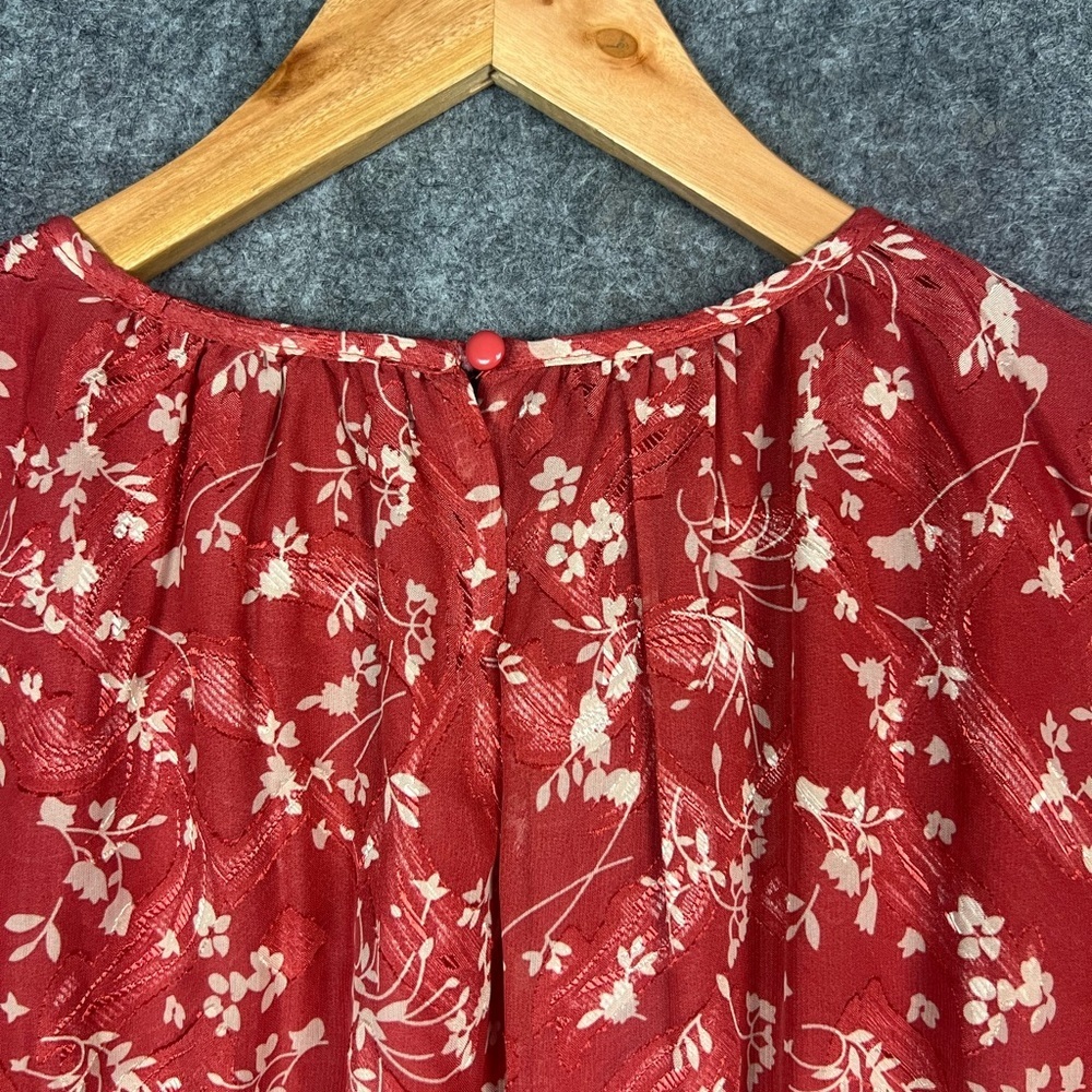 Lulus Floral Smocked Long Sleeve Mini Dress Womens Size S Red - Picture 7 of 12